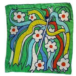 VINTAGE Silk Scarf by Vera Hand‑Rolled Edge, Made in Japan – Floral/Abstract